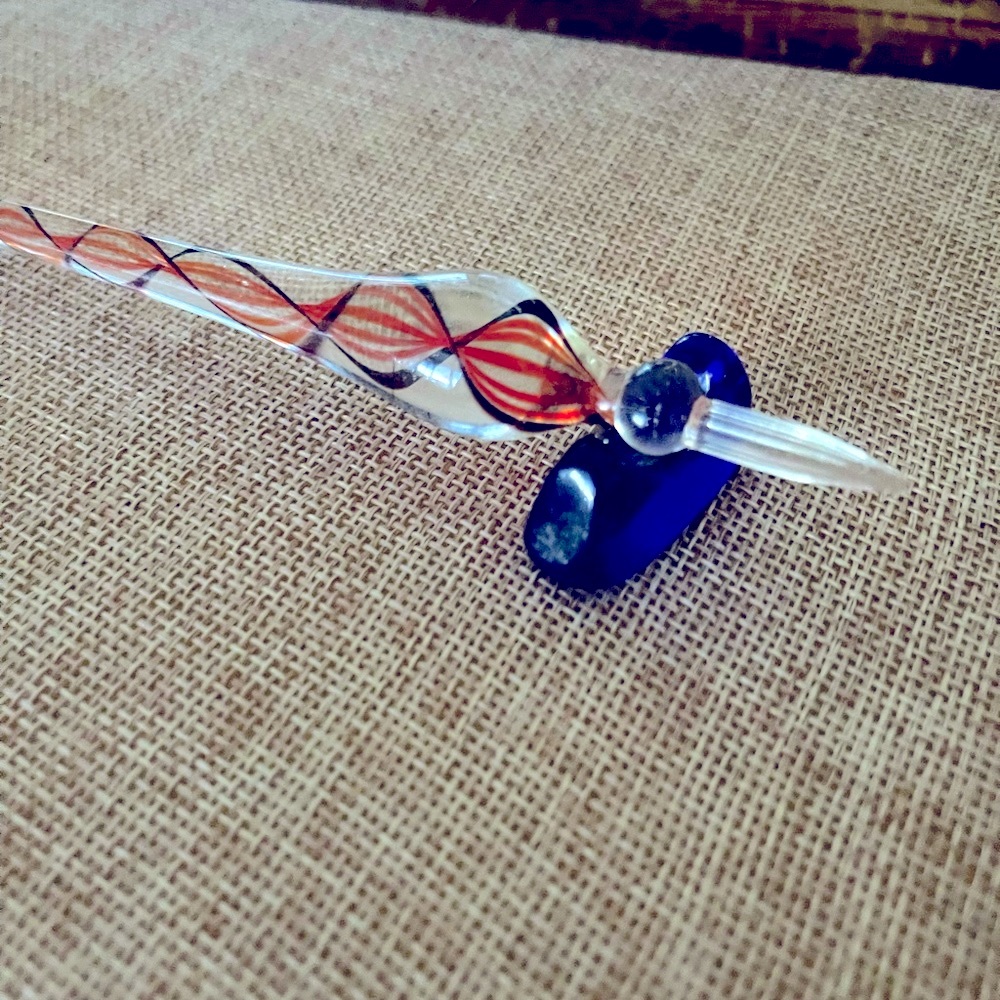 Vintage Italian blown glass pen with glass stand